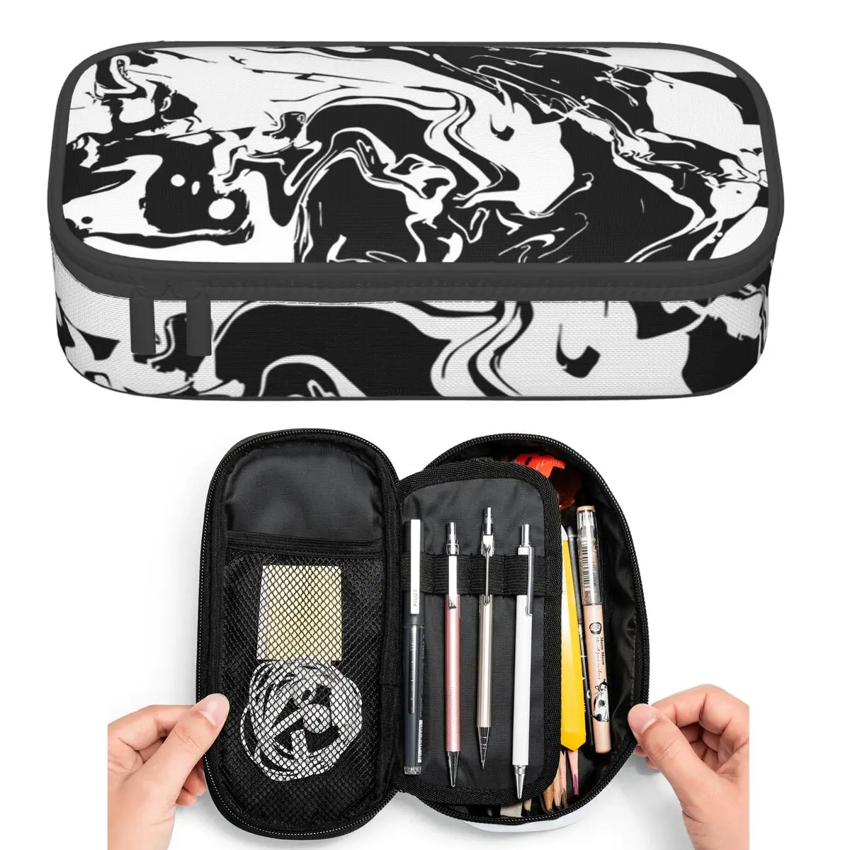 Liquid Swirl Modern In Black And White Geometric Pencil Cases for Kids Pen Box Pencil Bag Big Capacity Pencil Pouch Pen Holder