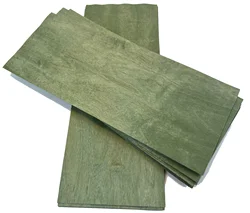 Chips de madera fina de arce verde teñido Natural, manualidades DIY, altavoz de guitarra, arte de marquetería de chapa, L, 250x100mm, T 0,4mm, lote de 10 Uds.