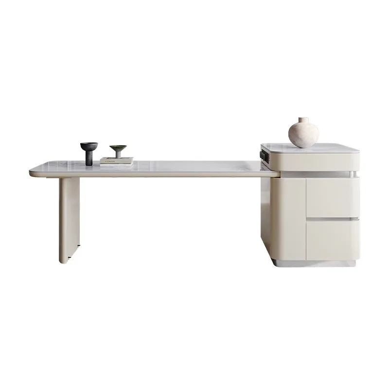 

Light luxury rock slab island dining table integrated household kitchen high-end cream wind retractable storage collapse