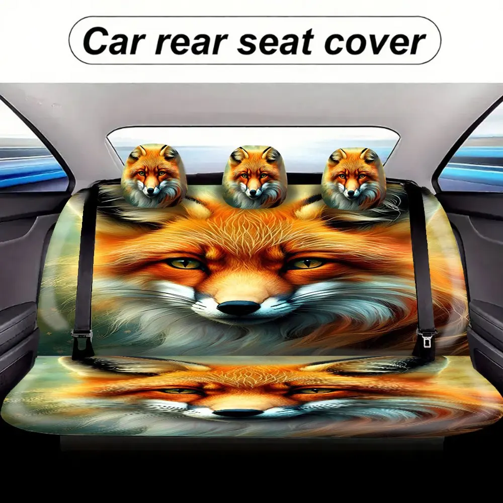 Trendy Print Car Seat Covers Full Set Fit Festive Versatile Premium Material Comfortable Breathable Fox Portrait Face Design In