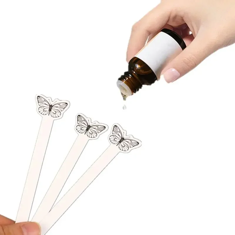 Strisce di carta per test di oli essenziali di profumo di fragranza per aromaterapia, test creativo a forma di farfalla da 100 pezzi