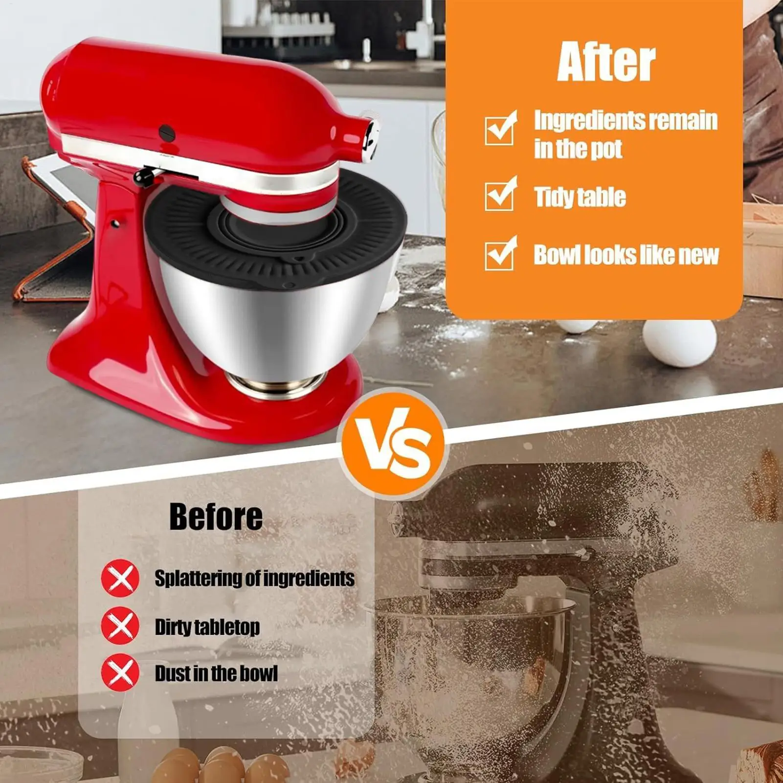 Silicone Mixer Bowl Cover 4.5-5 Quart Universal Splash Guard Lid for Stand Mixer Baking Dough Flour Bread Cream Kitchen Supplies