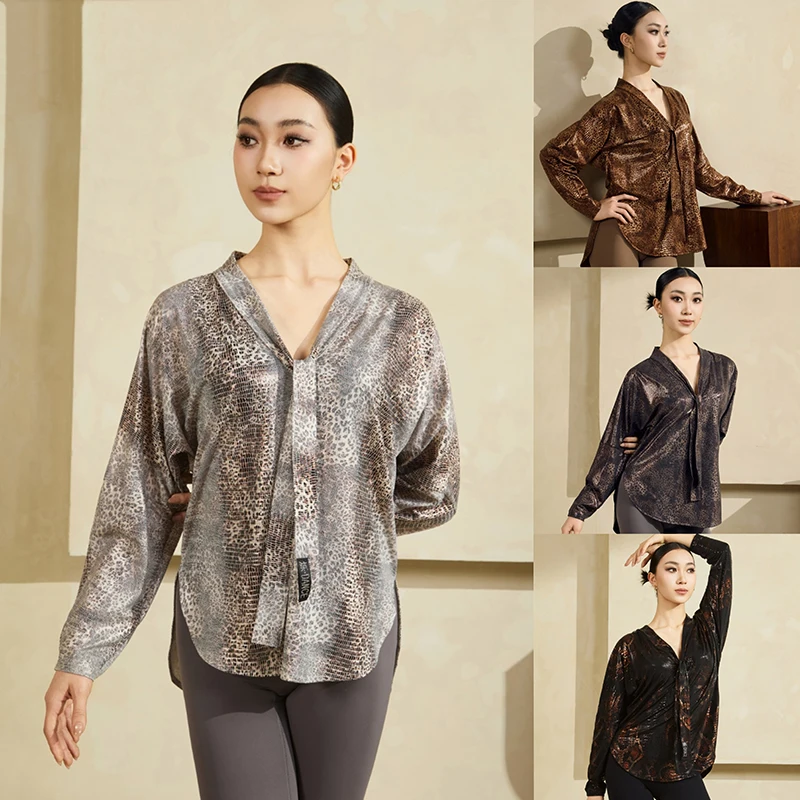 

2026 4 Colors Latin Dance Tops For Women Long Sleeved Shirts Samba Chacha Tango Adult Female Latin Practice Dance Wear DQS23097