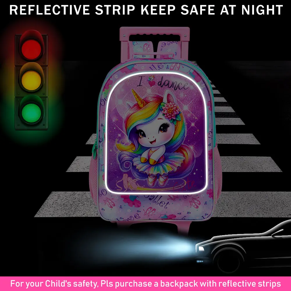 4PCS Unicorn Rolling Backpack for Girls - Cute Wheeled School Set with Lunch Box,Water Resistant Roller School Backpack on Wheel