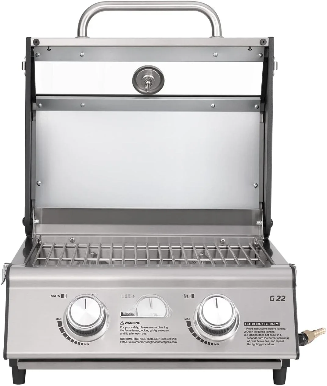 

Outdoor Camping Cooking, Two 15,000 BTU Burners, Stainless Steel, and Built-in Thermometer