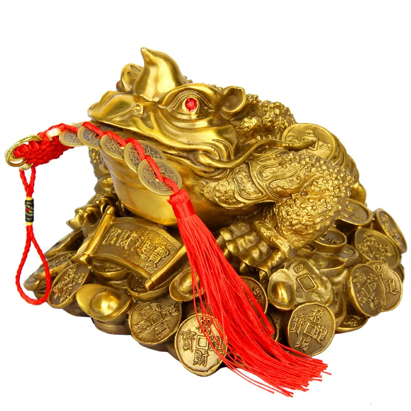 Brass  one-horned ornament golden toad with Five Emperors' coins living room home decoration