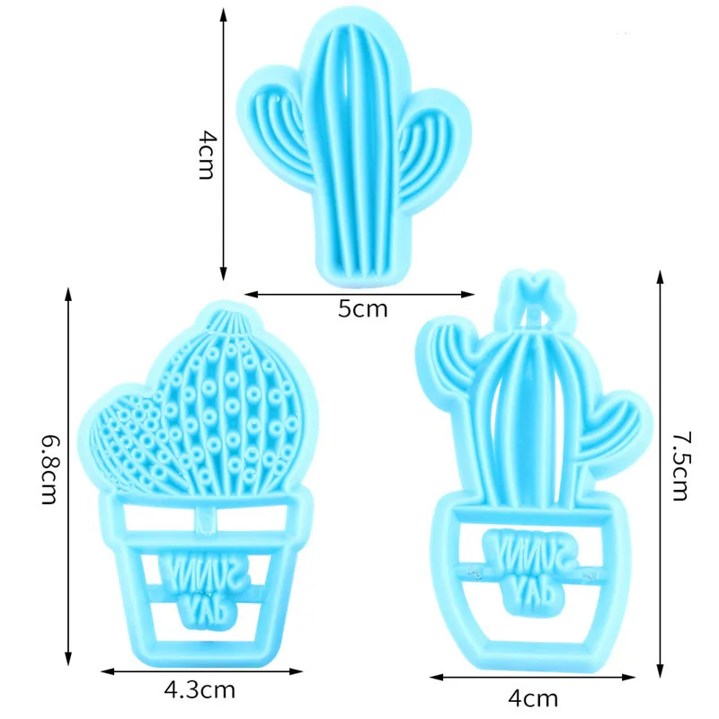 3Pcs Cactus Shape Cake Cookie Cutter Molds Embossing Chocolate DIY Fondant Mold Cake Decorating Tools Sugar Craft Biscuit Cutter