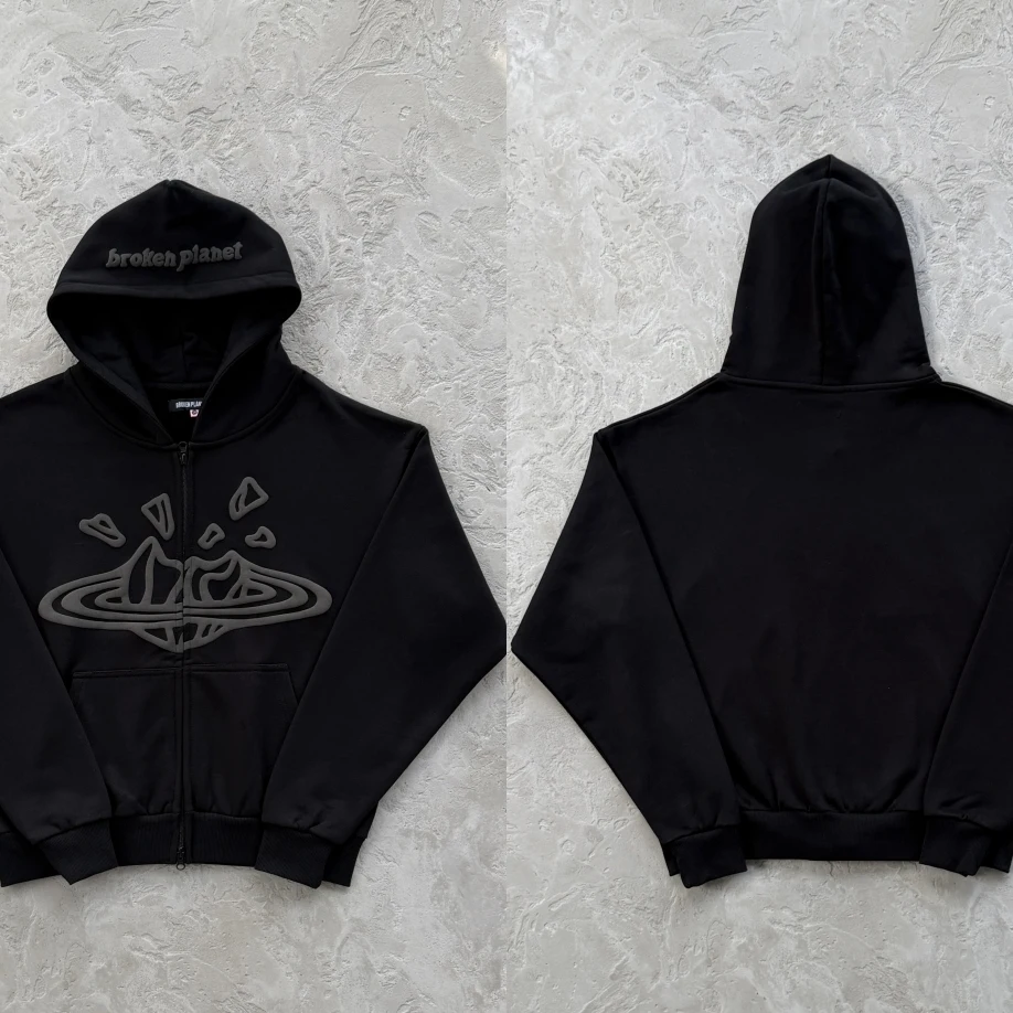 

New Broken Pl BPM Zip Hoodie ex Foam Printed Sweatirt Bla Open Cardigan Sle Men's Women's Faion Streetwear