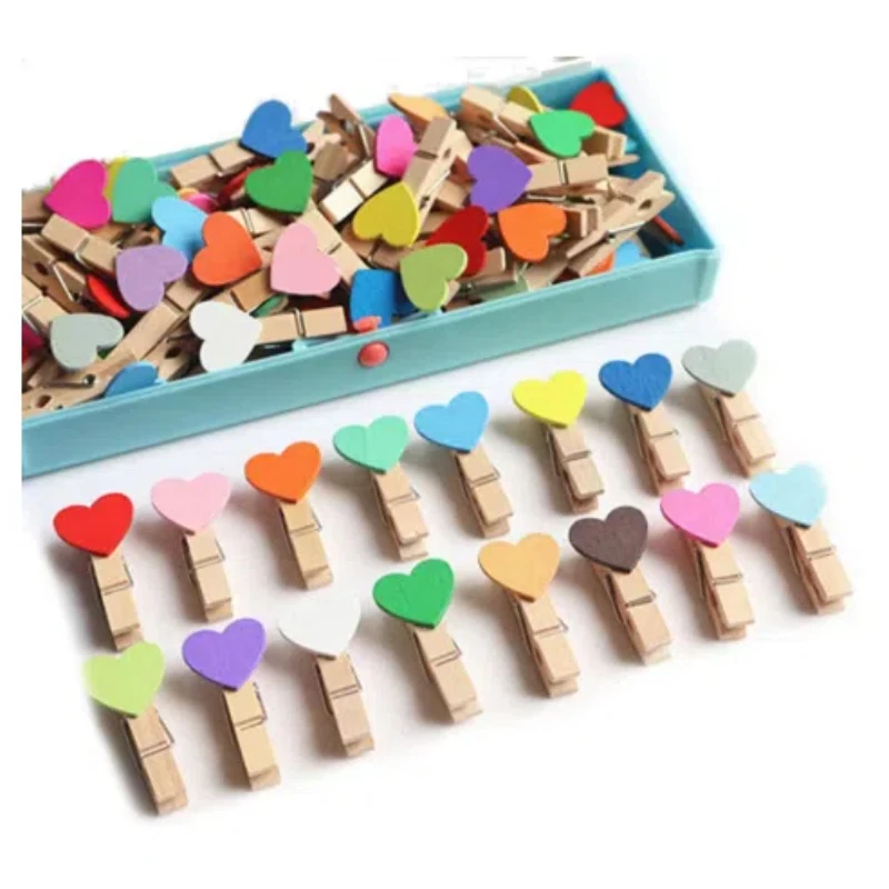 100Pcs/Pack Mini Heart Wooden Clothespin Photo Paper Clips Peg Pin Craft Postcard Clips Home Wedding Decoration