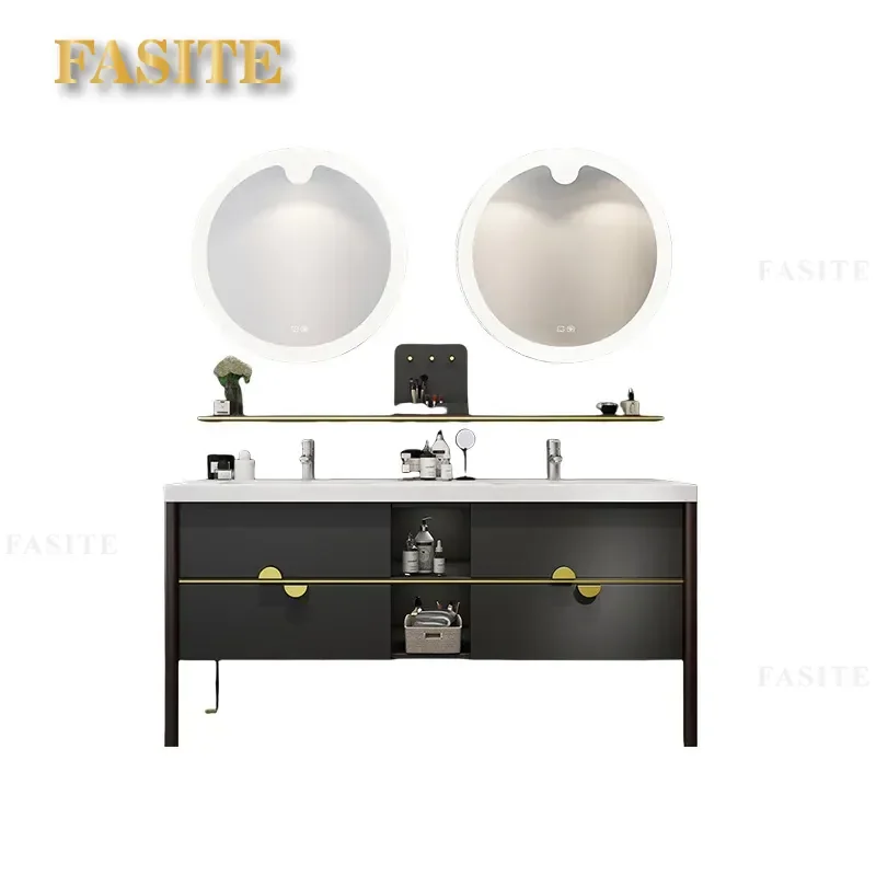 For Bathroom Smart Light Luxury Nordic Oak Floor-to-ceiling Cabinet Combination Face Hand Wash Basin Pool