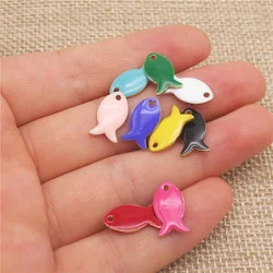 9PCS Enamel Tiny Double Sided Fish Charms Copper Cartoon Animal Pendant DIY Handmade Necklace Bracelet Jewelry Accessory 14x8mm