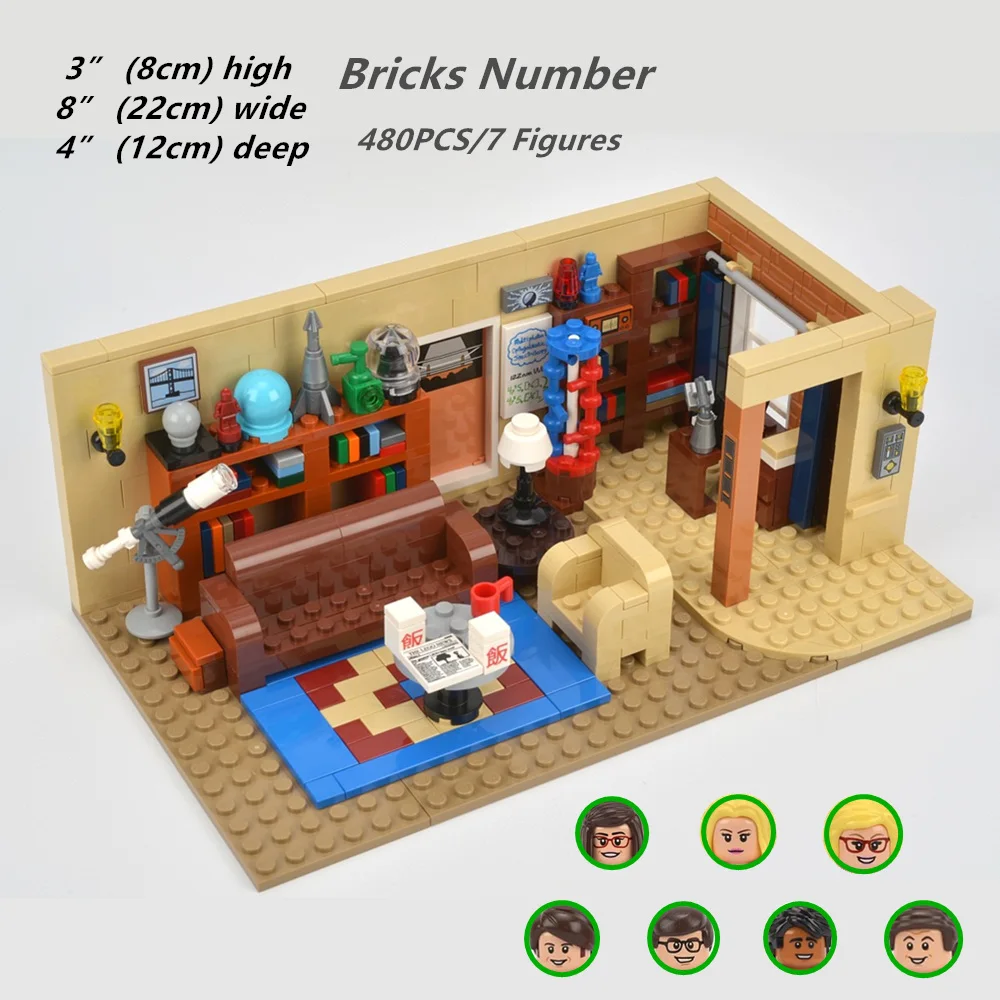 American TV Drama Big Family Room Bang Apartment Streetview Friends Theory House Model Building Block Bricks Toy Gift Kid