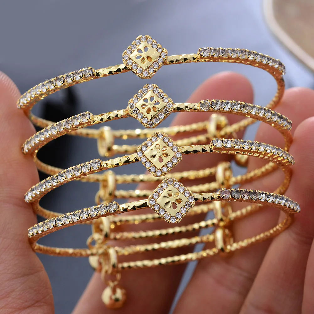 24k 4pcs/Lot Dubai Indian Gold Color Bangles For Women Girl Bracelet Arab/Ethiopian Bridal Mosaic Bangles Jewelry Gift