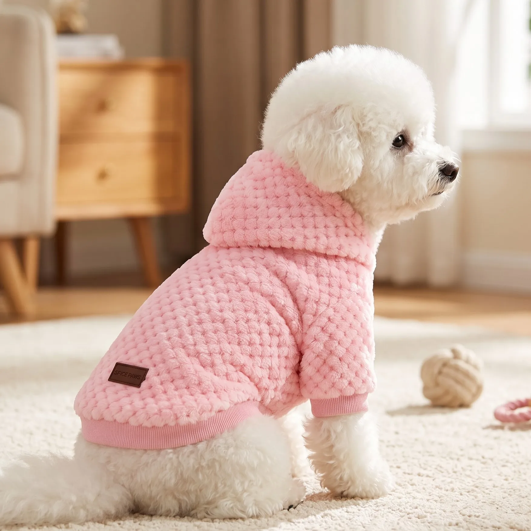 Weicher Polarfleece-Haustiermantel mit Kapuze, warmes Karodesign, ideal für kleine und mittelgroße Hunde, Katzen, Welpen, für den täglichen Gebrauch im Herbst und Winter. – Detail 4