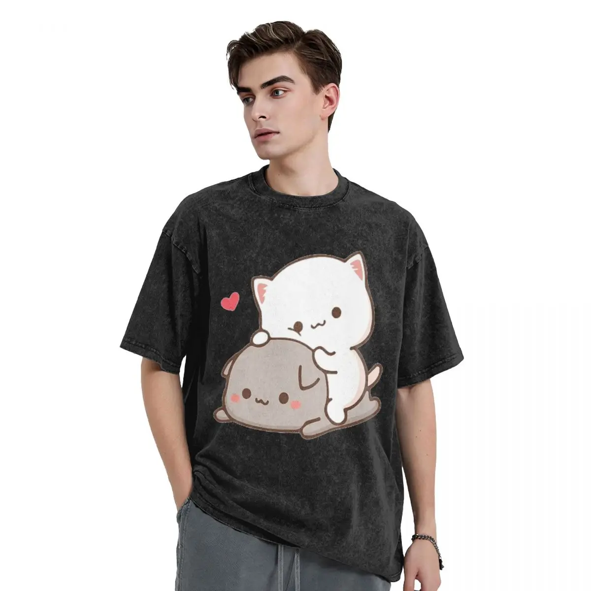 Bear And Panda Bubu Dudu Balloon Washed T Shirts Harajuku Short Sleeve Hip Hop T-Shirt Streetwear Tops Tees for Men Women