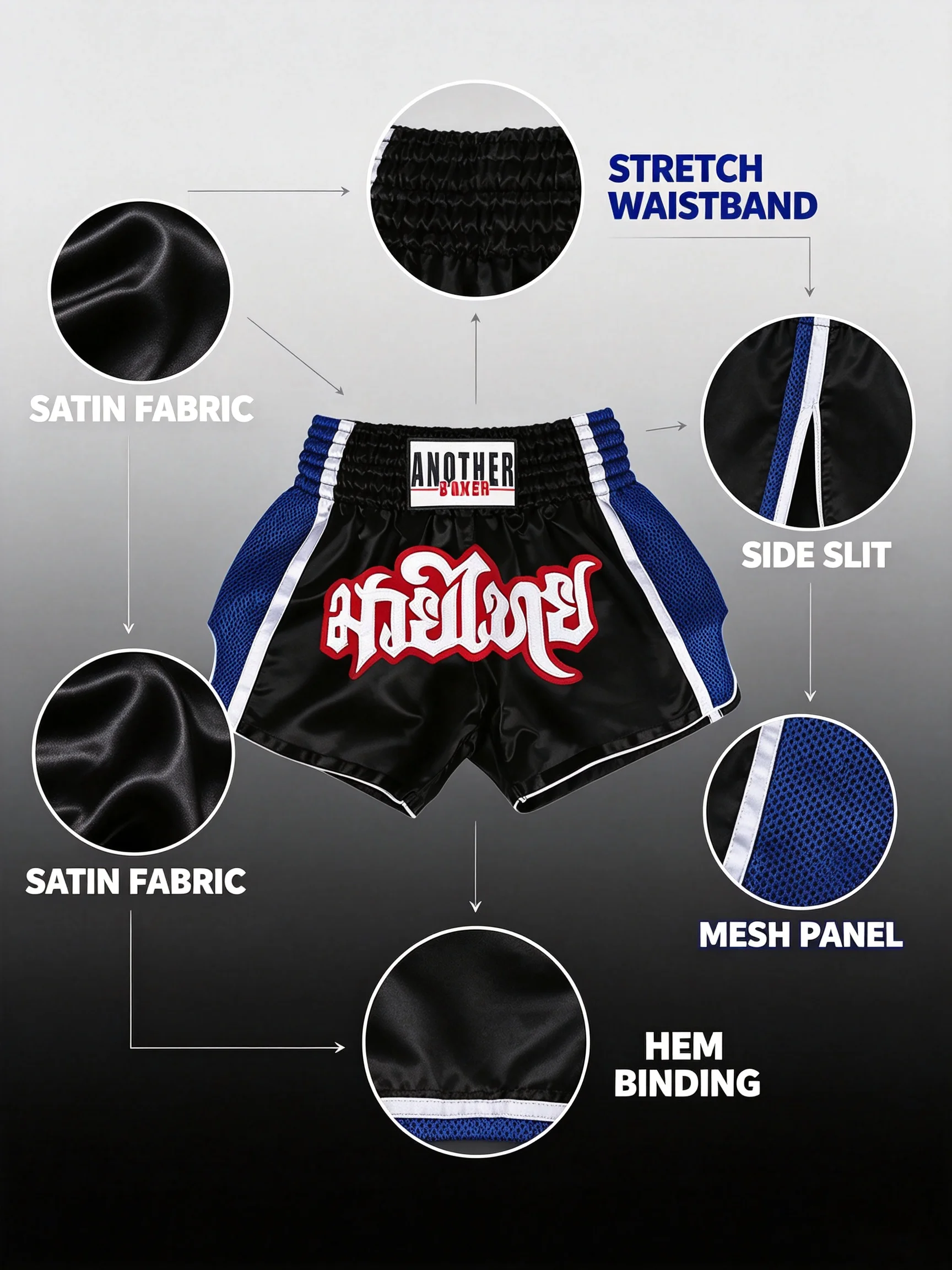 Muay Thai Shorts Blue Mesh Thai Boxing Shorts Men Women Child Breathable Lightweight Gym BJJ MMA Training Kickboxing Fight Pants