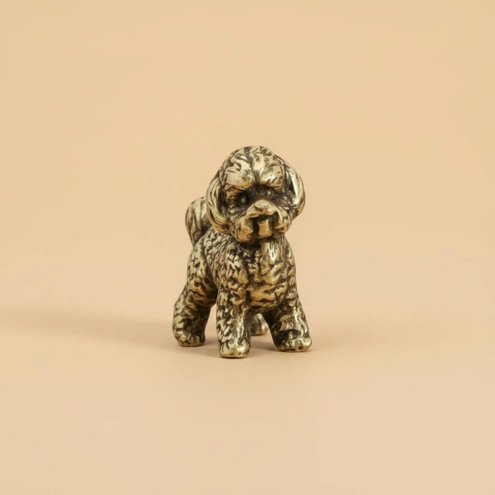 Miniature Teddy Dog Figurine Cute Solidified Brass Dog Figurine Brass Poodle Statue Vintage Design House Decoration for Desk
