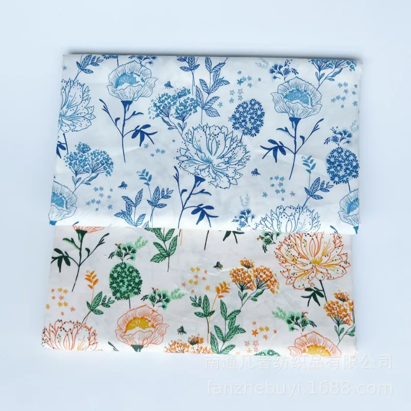 

Cotton Fabric for Bedding and Home Decor, Unique Blue and Orange Flower Print Sewing Cloth, 160x50cm
