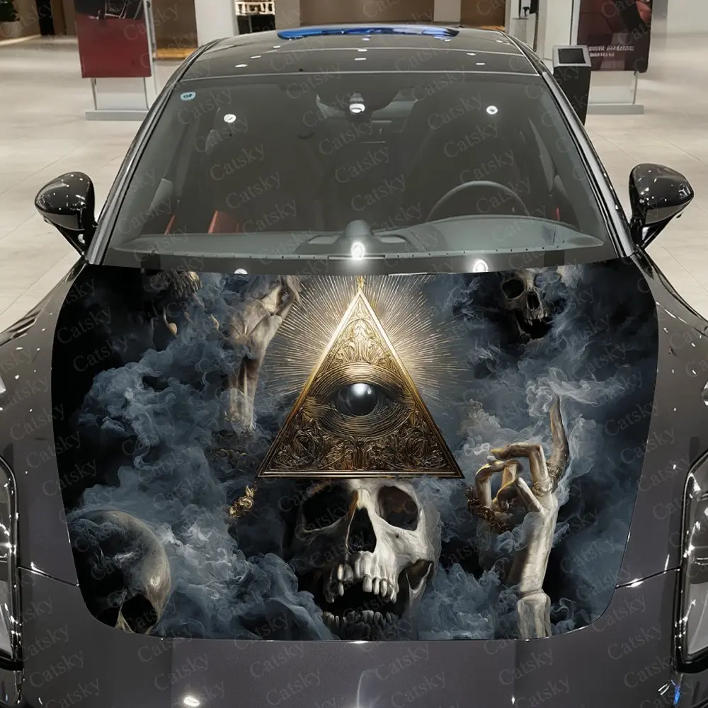 

Mysterious Triangle All-Seeing Eye Skull Car Vinyl Wrap, PVC Material Waterproof Car Hood Sticker, Self-Adhesive Scratch-Resista