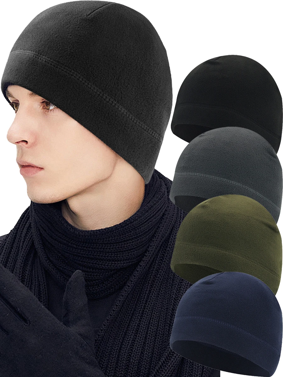 AliExpress NONE ﻿ 1PCS Warm Winter Fleece Beanie Cap Men Women Cycling Polar Hat Thick Windproof Cap Outdoor Beanie Cap Camping Skiing Cap
