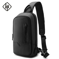 HcanKcan Fashion borsa a tracolla da uomo borsa a tracolla impermeabile per il tempo libero borsa da viaggio per Sport sul petto maschile con ricarica USB