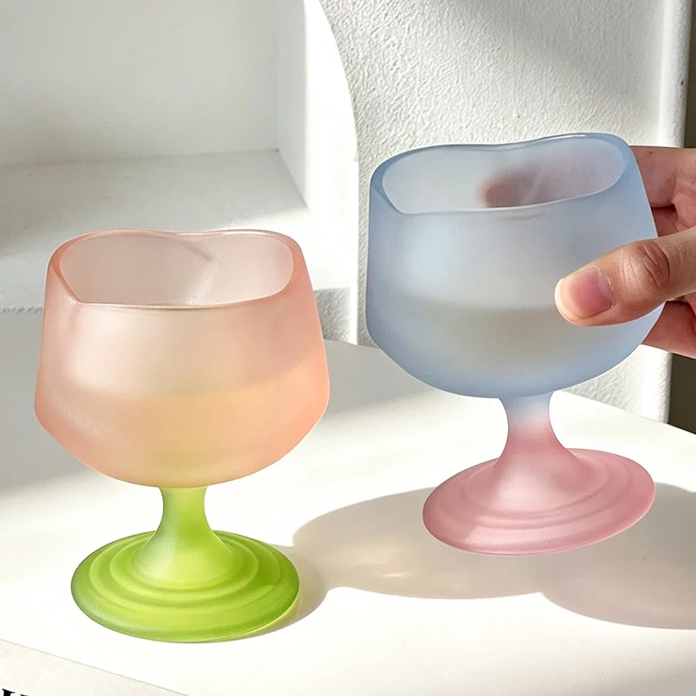 Frosted High Foot Glass Cups Korean Style Ins Contrast Color High Grade Household Drinkware Juice Wine Champagne Glass