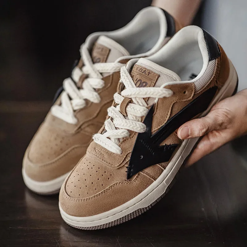 

Maden Men's Spring Retro Brown Sports Spliced Sneakers with Low-top Breathable Suitable for Casual Outfits Lace-up Board Shoes