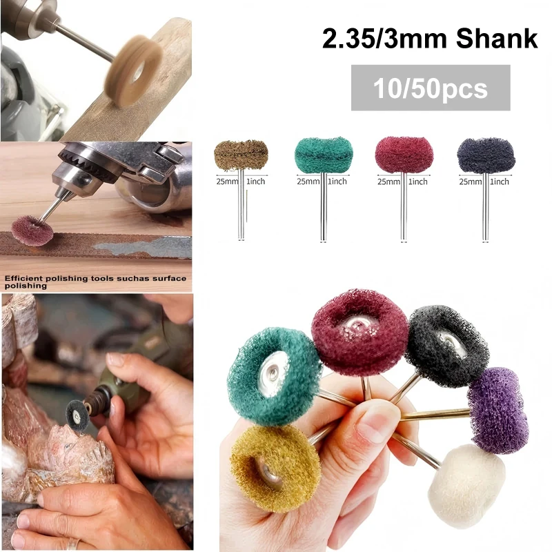 

1 упаковка, мини-нелоновое волокно, нетканый полировальный круг, хвостовик 2,35/3 мм для вращающихся инструментов Dremel, аксессуары, шлифовальная головка, щетка