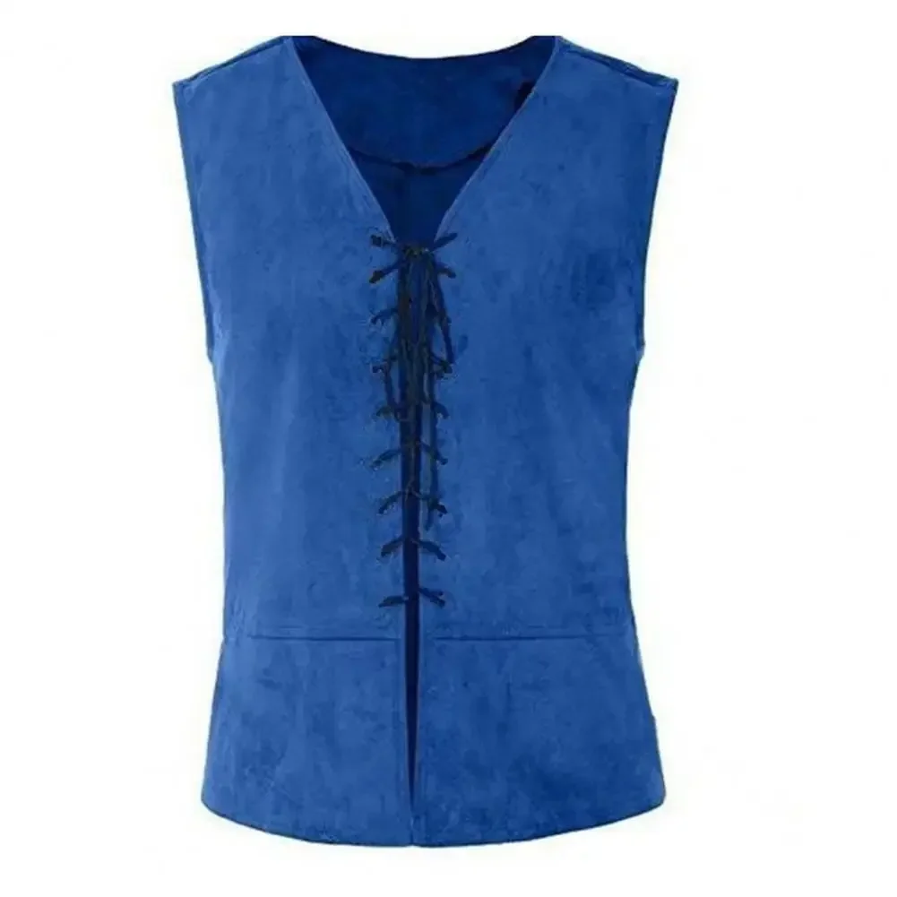 Men Pirate Vest Medieval Lace Up Sleeveless Cosplay Performance Hallowen Party Role Play Tank Top