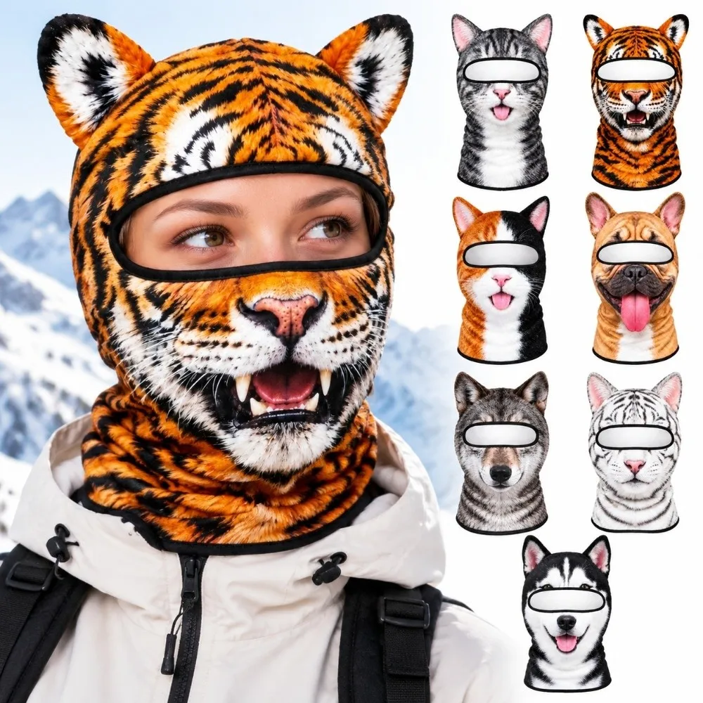 3D Printed Animal Pattern Funny Ski Mask Breathable Eye Hole Quick Dry Ski Mask Hood Sweat Absorbent Full Coverage