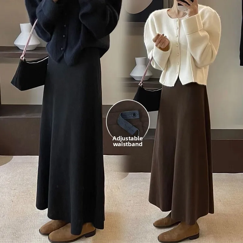 

Вязаная юбка-миди для беременных, облегающая, А-силуэт, длинное платье, осенне-зимняя модная корейская модель без поддержки живота