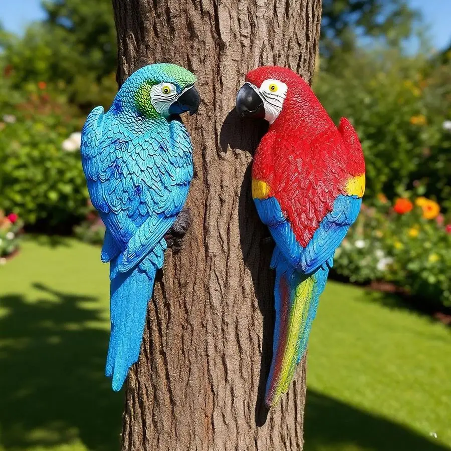 

2 шт. декоративные статуэтки птиц из смолы, реалистичные скульптуры попугаев для дома, уличные и интерьерные фигурки, украшения для сада и деревьев, из смолы