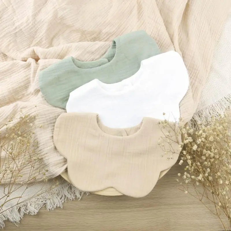 

Q22D 3xBoys Girls Bib Cotton Saliva Towel Unisex Solid Baby Teething Bib for Newborn