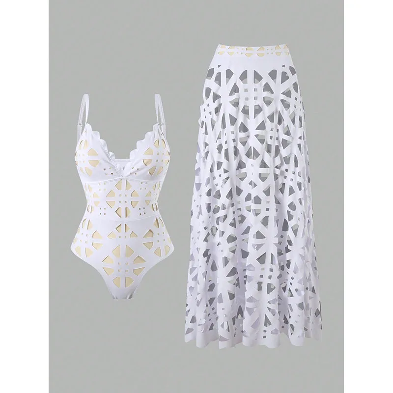

Two-piece set with one-piece hollow-out design, fashionable women's swimsuit, new holiday style, unique and sexy outfit