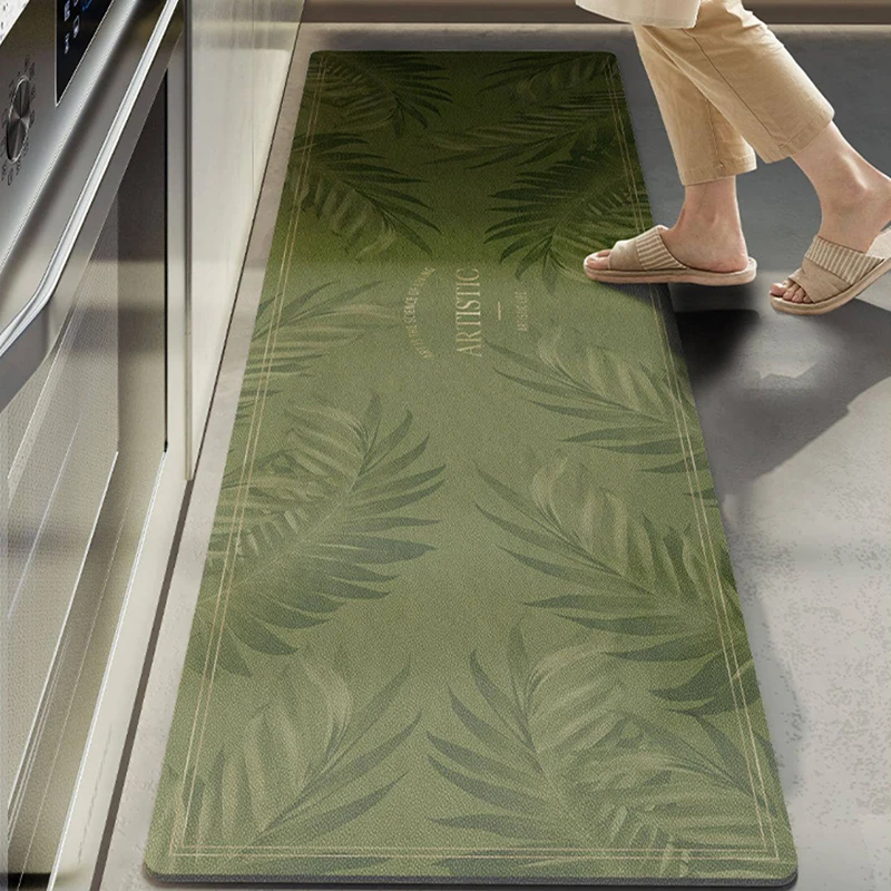 Kitchen Floor Mat Waterproof Carpet PVC Leather Carpets Anti-slip Rug Green Strip Foot Mats Home Decor Rugs Alfombra De Cocina