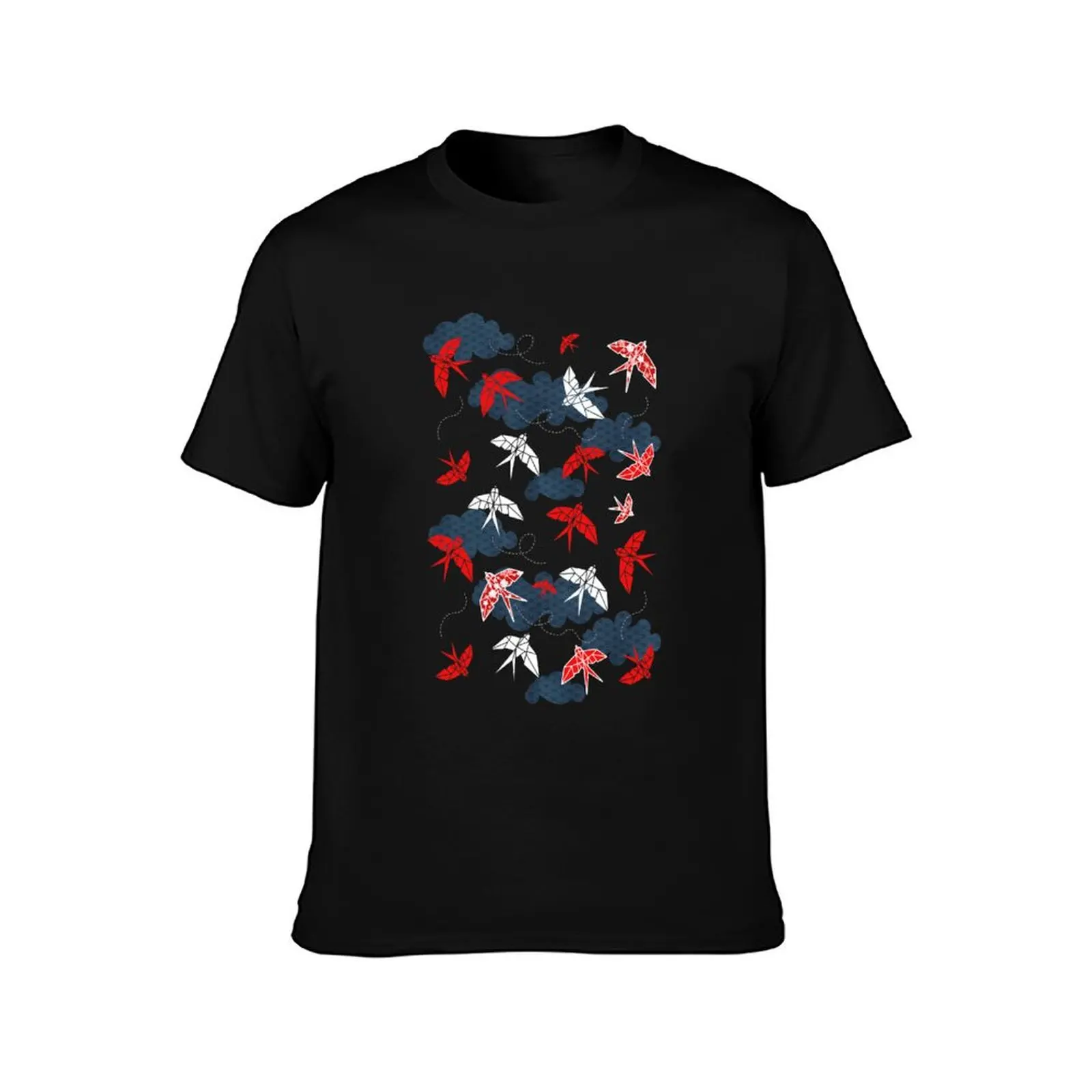 Origami Swallow Navy Blue T-Shirt Summer Fashion Casual Tee Shirt T-Shirt