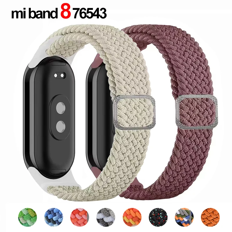 Braided solo loop for Mi band 8 bracelet Elastic adjustable Nylon Miband4 7 8 correa Wristband xiaomi Mi band 4 3 5 6 7 8 strap