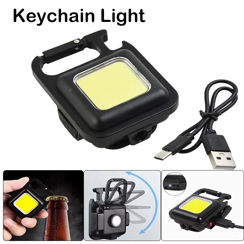 

Mini LED Keychain Light COB Work Light Portable Pocket Flashlight Keychains USB Rechargeable For Outdoor Camping Super Bright