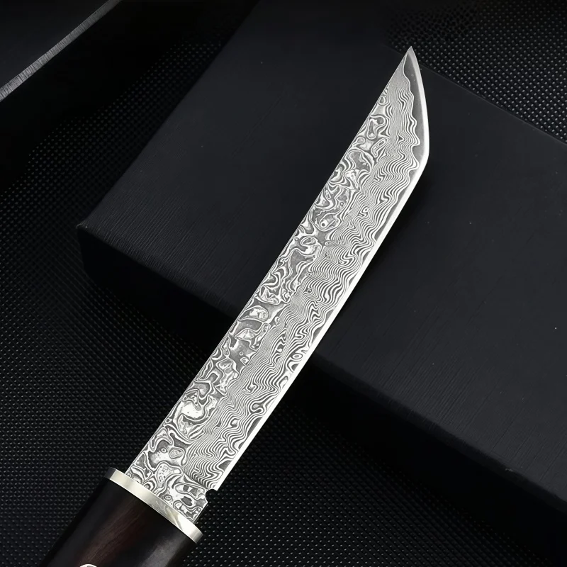 دمشق الصلب VG10 صلابة عالية الأبنوس الحاد سكين مستقيم للتخييم في الهواء الطلق بقاء الدفاع عن النفس سكينة للاستعمال الخارجي