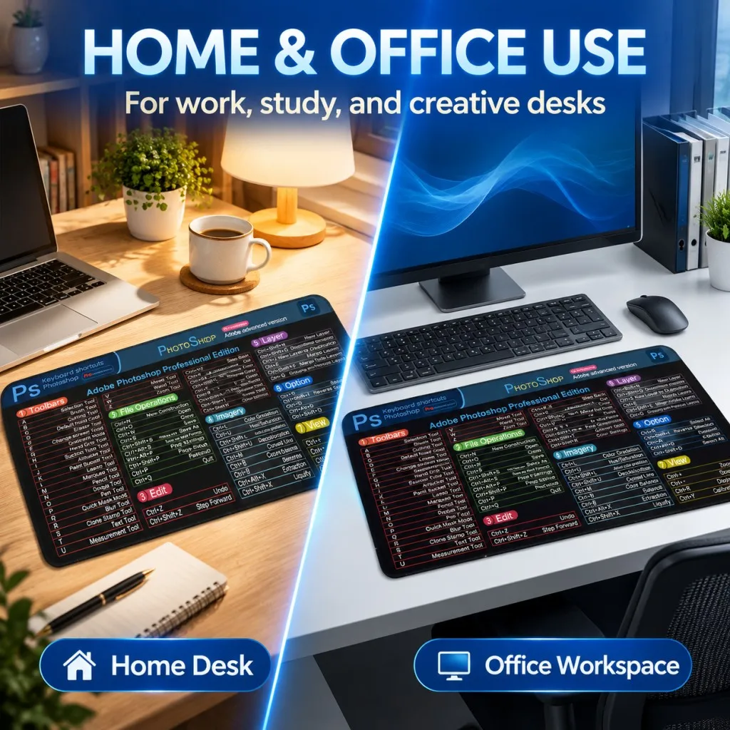 Extended Photo Editing Shortcut Mouse Pad for Keyboard and Mouse, Smooth Desk Mat with Non-Slip Rubber Base for Home and Office,