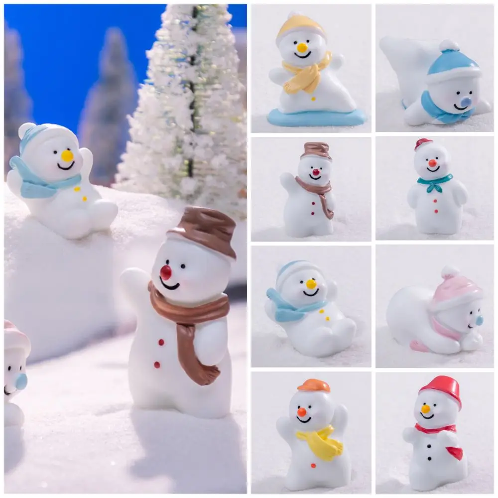 Christmas Mini Snowman Figurine Accessories White Miniature Snowman Statue Fairy Garden Micro Landscape Desktop Knick-Knack