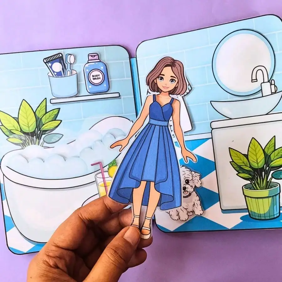 Bathroom Quiet Book Paper Doll House Quiet Book DIY Craft Material Kit (Non-finished)