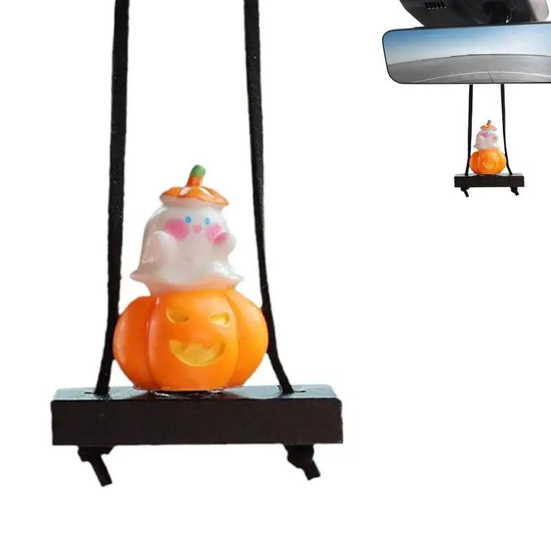 Halloween Cartoon Devil Pumpkin Swing Pendant Ornament Rearview Decor Resin Craft Car Interior Accessories 2024