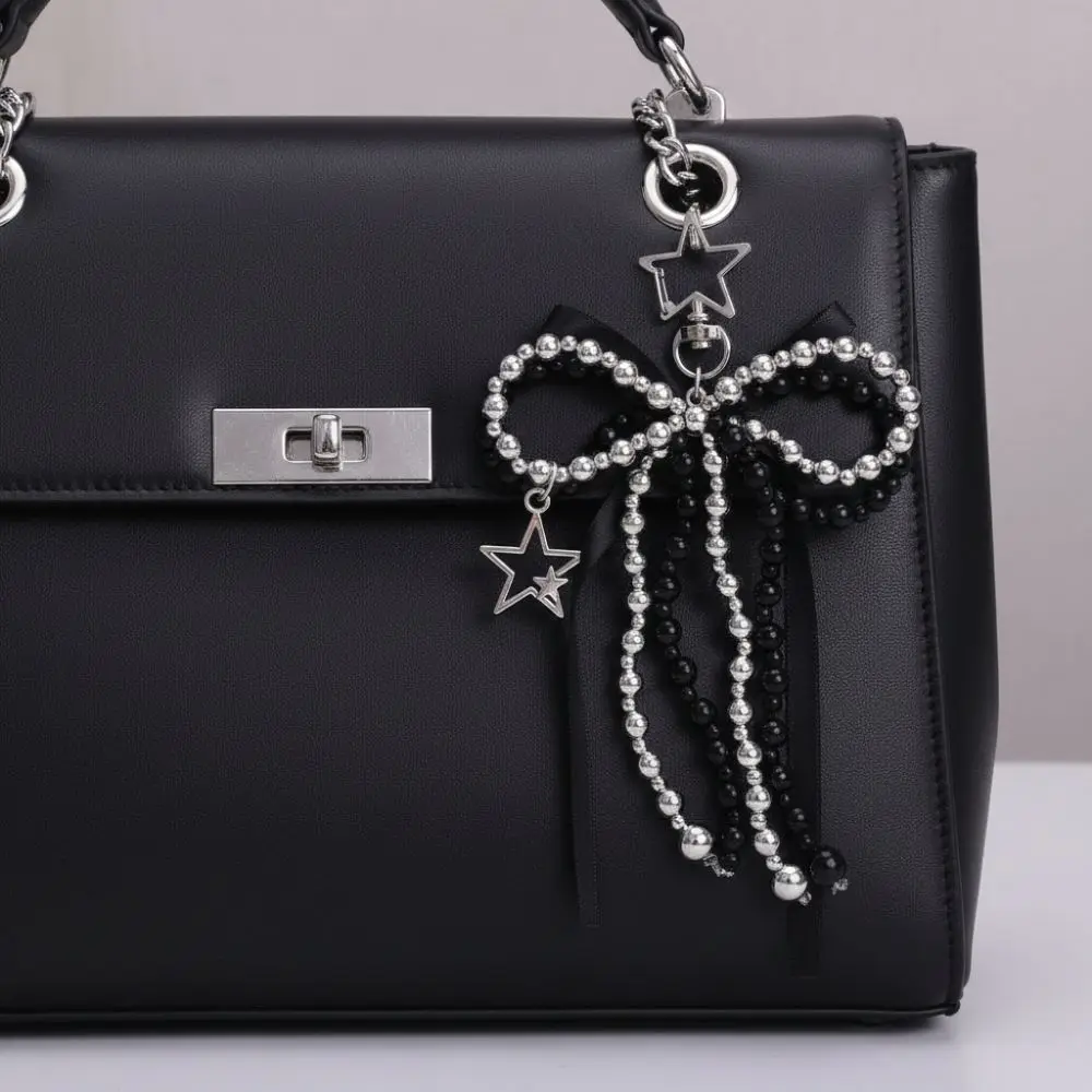 

Lovely Delicate Beaded Bowknot Star Keychain Metal Y2K Bag Pendant Keyring Charm Hanging Decorations