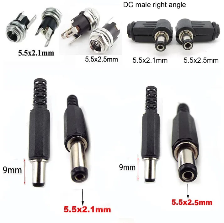 DC 5.5*2.1/2.5mm Plug Socket With Nut 5.5x2.1/5.5x2.5 mm DC Power Jack Male Female Panel Mount Connector