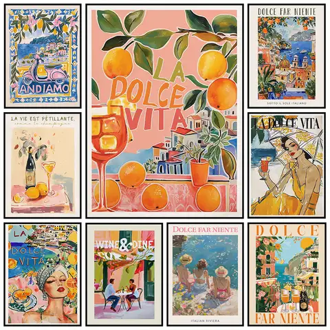 La Dolce Vita Amalfi Coast Italy Posters Canvas Painting Print Room Home Kitchen Bar Cafe Room Wall Home Decor