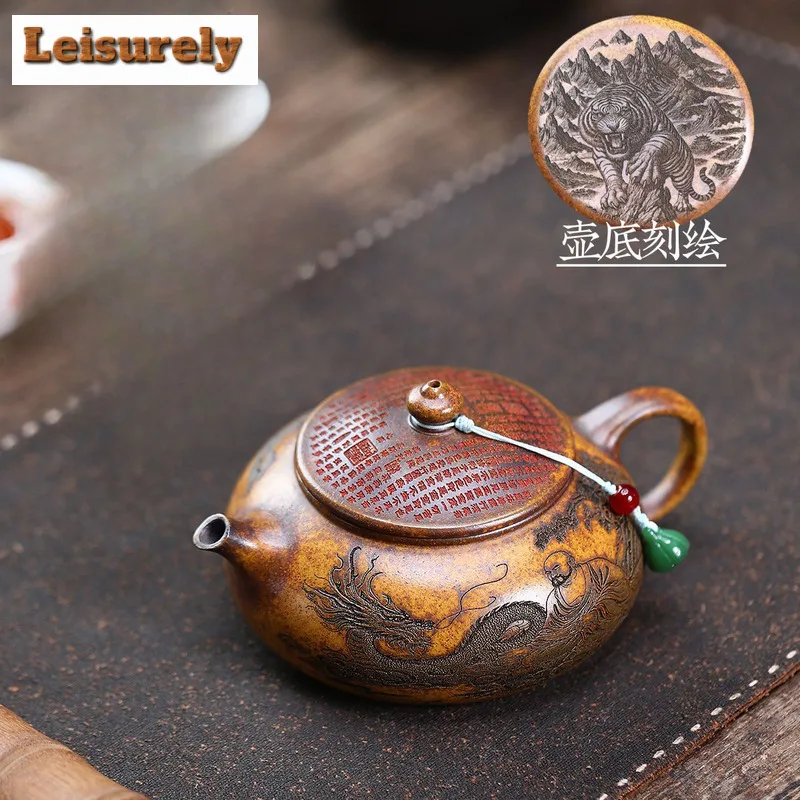 310ml Handmade Yixing Purple Clay Teapots Handmade Arhat Han Jiang Pot Raw Ore The Keel Gold Sand Mud Kettle Zisha Tea Set Craft