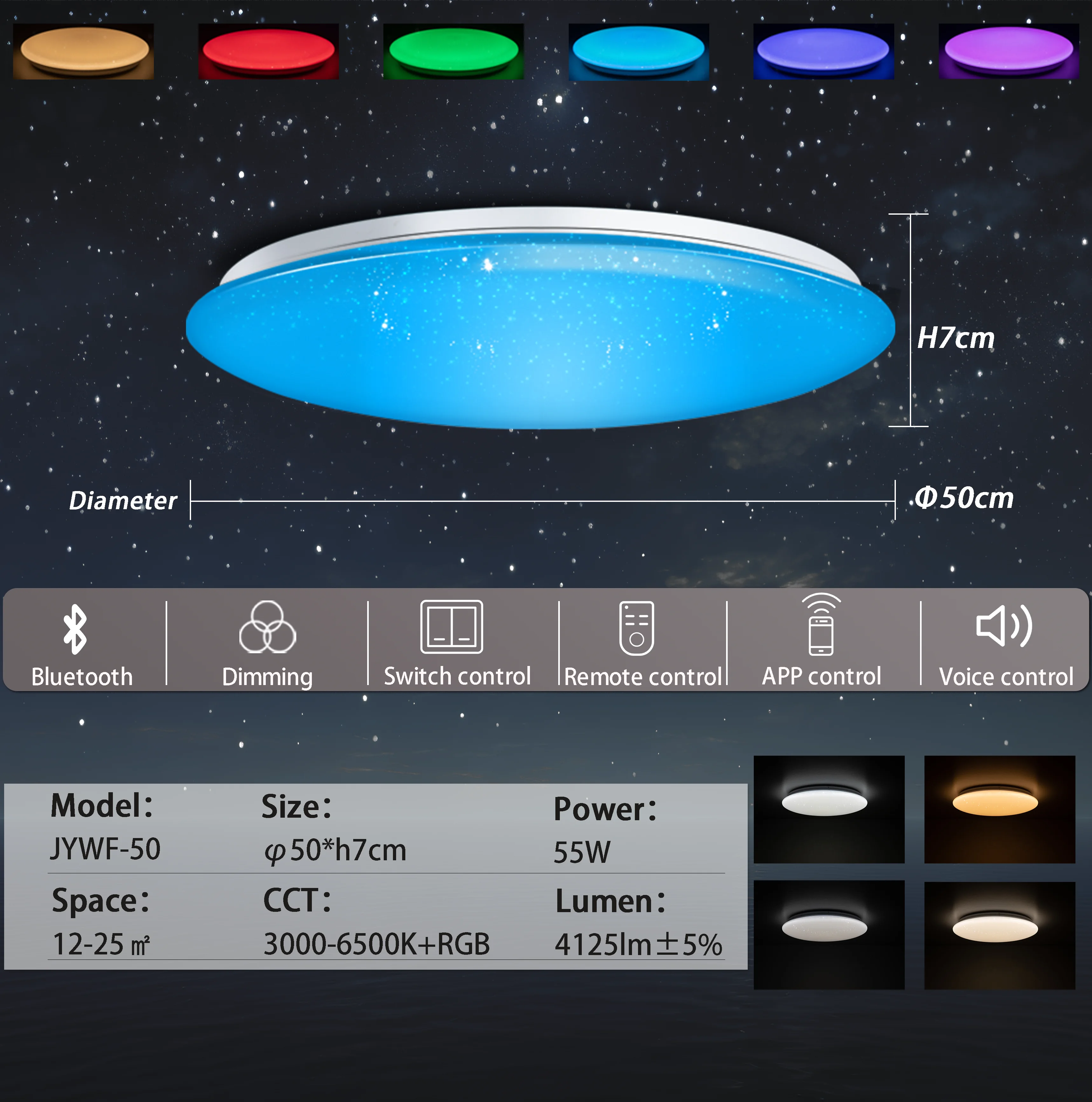 Moderne LED-plafondlampen met Bluetooth-luidspreker Spraakbesturing RGB-plafondlampen voor slaapkamer Woonkamer Werk met Alexa Google