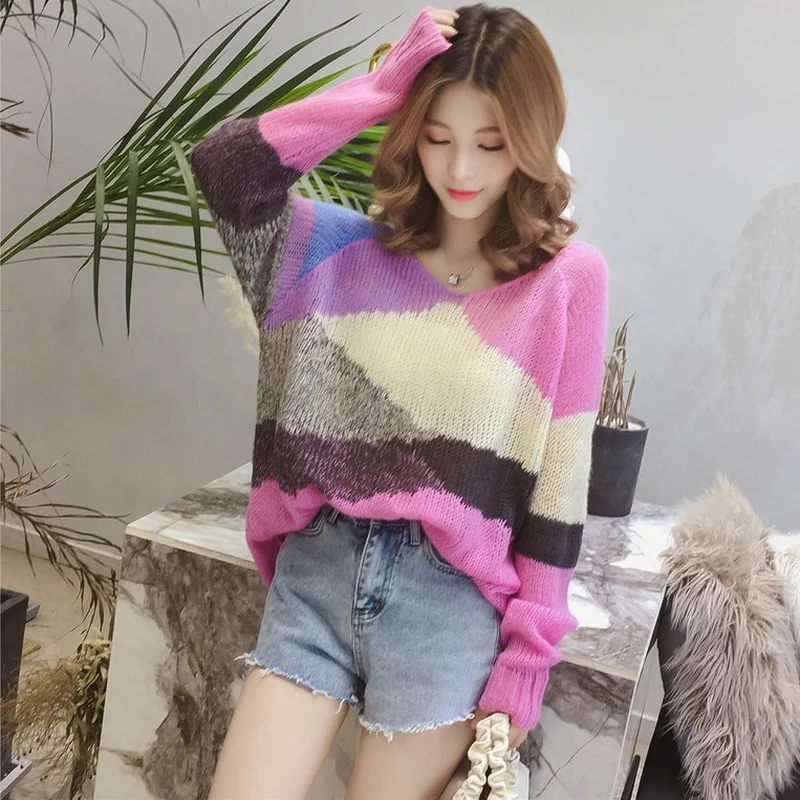 Kawaii Clothes Pink Sweater Woman Knitted Pullover Womens Sweaters Long Sleeve Cute Crochet Tops with Headings Brown Cashmere