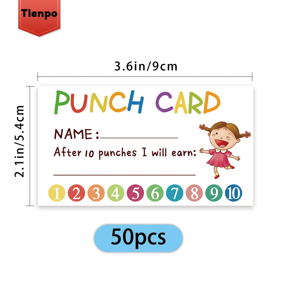 50 Cute Punch Cards ‘Loyalty Reward Cards’, 3.6X2 inch Teacher, Behaviour Reward Cards, Small Cards, Incentive Punch Cards